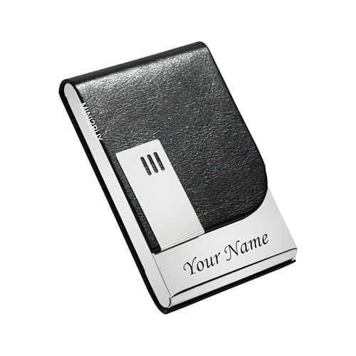 Image of Mini2buy Customized Unisex Vertical Card Holder Name Engraved for Credit|Debit|ATM|Business Visiting RFID Blocking Stainless Steel (1 x 10 x 6 cm) Personal Corporate Gift (Black)