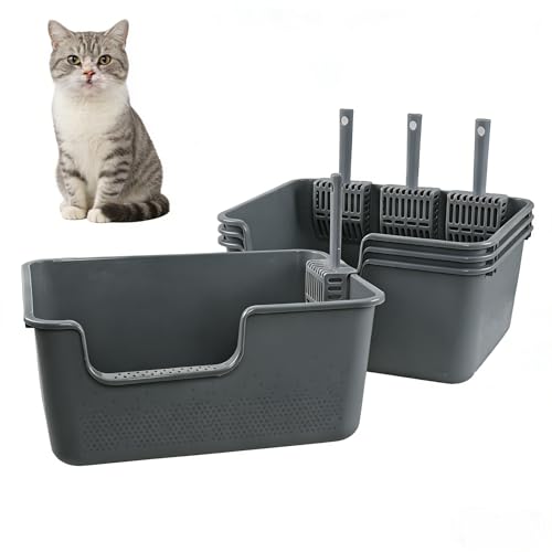 4 Cajas sanitarias para gatos plásticas anti-salpicaduras grises