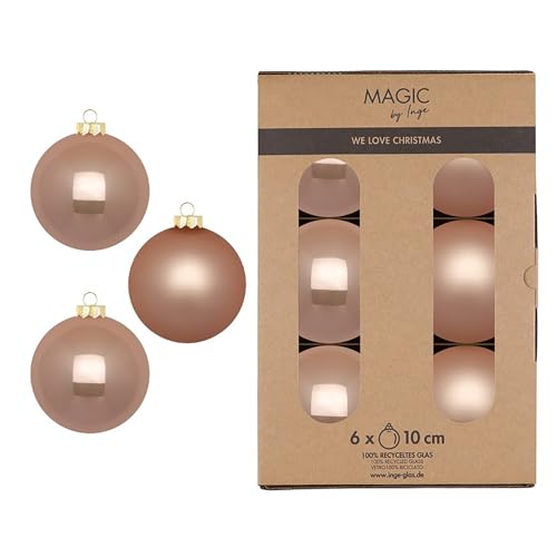 Weihnachtskugeln Glas 10cm 6 Stück - matt & glänzend - Große Christbaumkugeln Weihnachtsbaumkugeln für Weihnachten - Christbaumschmuck & Weihnachtsbaumschmuck Beige - Golden Sesame