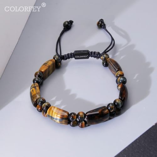 Mens Tiger Eye Stone Bracelet - COLORFEY Real Mens Beads Bracelets Unique Tiger Eye Crystal Bracelet3