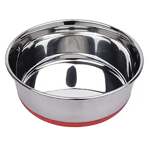 Naaz Pet Heavy Dog Bowl (Red) Export Quality with 100% Silicon Bonded Rubber Base Stainless Steel Dog Food Bowl Feeder Bowls Pet Bowl for Feeding Dogs Cats and Pets Large 3 QT