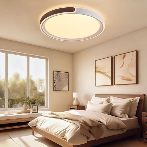ASJK Plafonnier Led, 96W 8600LM 3000K, Lampe LED Chambre, Luminaire Marron, Plafonnier Rond de 50cm Pour Chambre à Coucher Salon Cuisine Bureau(Ne comprend...