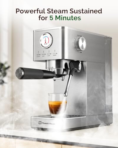 Image of Maestri House - ULKA 20 Bar Espresso Machines, Compact Coffee Machine with Built-in Flow Meter, Steam Milk Frother, 46oz Removable Water Tank, Coffee Machine
