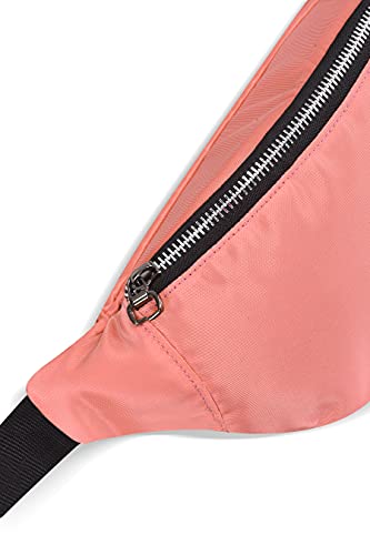 Image of Unisex Waist Pack Travel Handy Hiking Zip Pouch Elegant Style Document Money Phone Belt Sport Bag Bum Bag for Men and Women Nylon Adjustable Strap (Peach Pink Metal Zip)