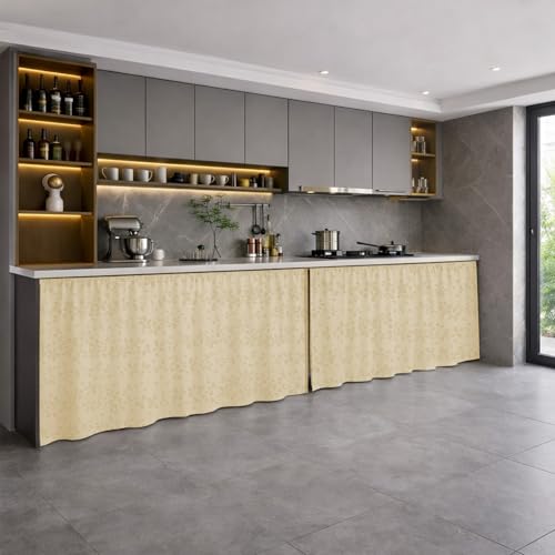 Image of LINENWALAS Under Sink Curtain for Kitchen - Pack of 2 | Rain Drop Embossed Design Polyester Under-Sink Cover | Storage-Hiding Curtain with Rod Pocket | Kitchen & Bathroom (132x71 CM, Golden Beige)