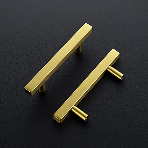 Image of Ravinte 30 Pack 5 inch Square Cabinet Pulls Brushed Brass Stainless Steel Kitchen Drawer Pulls Cabinet Handles 5 inchLength, 3 inch Hole Center