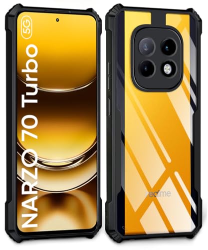 Image of WOW IMAGINE Shock Proof Clear Protective Back Case for Realme Narzo 70 Turbo 5G - AirEDGE Technology | 360 Degree Camera Protection | Transparent Hybrid Back Case Mobile Cover - Black