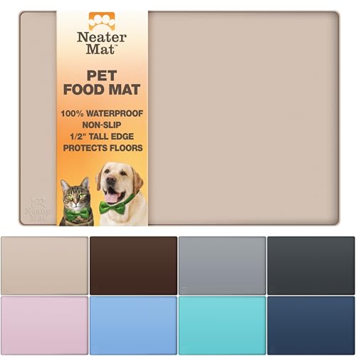 Image of Neater Pet Brands Neater Mat Pet Mats for Food and Water, Cat & Dog Bowl Mat Waterproof Silicone, Feeding Tray, Dog Food Mats for Floors, Placemat w /Raised Edge for Under Bowls, 32 inch x 24 inch, Cappuccino