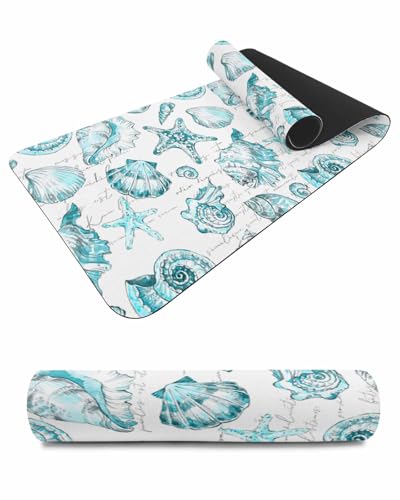 Debedcor Heat Proof Table Pads Waterproof Decorative, Turquoise Coastal Non-Slip Table Countertop Protector, Summer Beach Nautical Conch Insulation Mat for Kitchen Room, 40 x 12 Inches