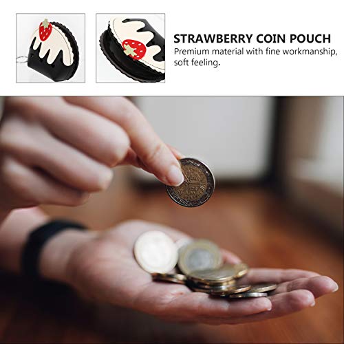 Aboofan Mini Coin Purse Pu Leather Strawberry Cartoon Zipper Small Wallets With Keychain For Women Girls Outdoor Money Cards Storage Handbags (Black) #TOP6