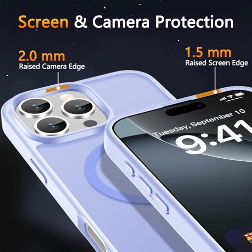 Image of LATVIN for iPhone 16 Pro Max Case, Magnetic Phone Cover, Compatible with MagSafe, Military Grade Protection, Translucent Matte Frosted Back, Lavender Purple