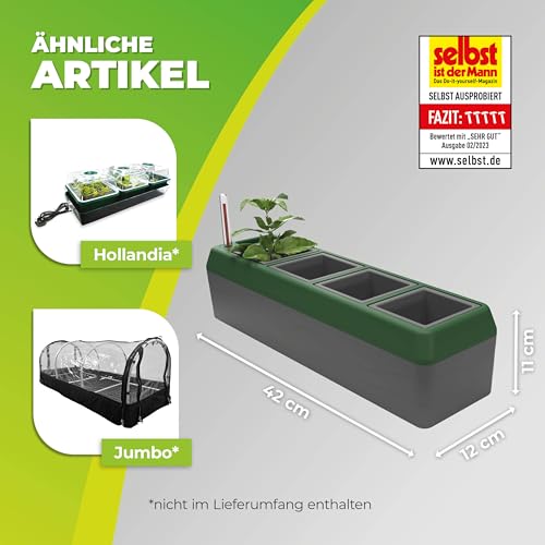 Bio Green Fensterbank-Kräuterbeet Provence | integriertes Bewässerungssystem | 4 Töpfe | Anzuchtset Indoor | Pflanzgefäß mit Wasserstandsanzeige
