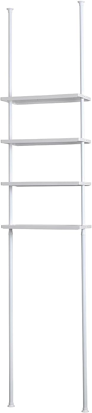 Erica Bathroom Organiser, White with 4 shelves, Extendable 210-270cm, White PVC-free Plastic Coating, Rustproof Bathroom Shelf