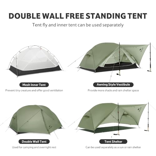 Image of Naturehike Mongar Upgraded 1 /2 /3 Person Backpacking Tent,Waterproof Lightweight Camping Tent with Footprint