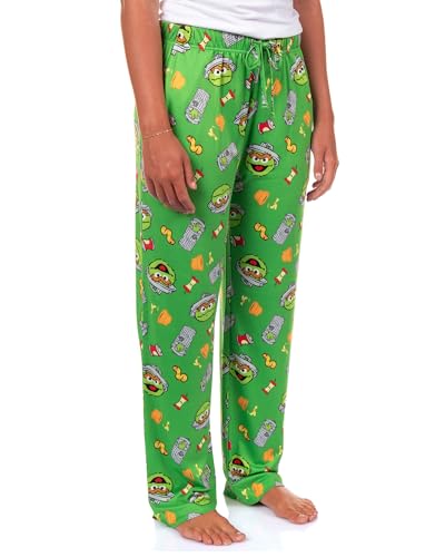 Sesame Street Pajama Pants Adult Oscar The Grouch Garbage Lounge Bottoms Loungewear (Medium)