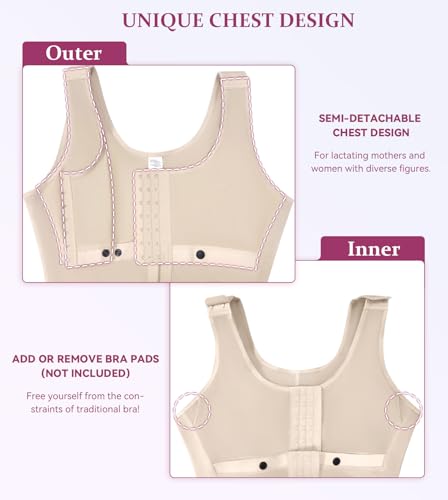Image of M MYODRESS Fajas Colombianas Full Body Shaper Tummy Control with bra | 69% Nylon 31% Spandex, 3 Adjustable hooks and strap, semi-detachable chest design for postpartum, breastfeeding, all day wear