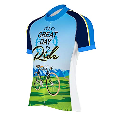 CORVARA BIKE WEAR It s a Great Day Men s Cycling Short Sleeve Bike Jersey (X-Large) Blue