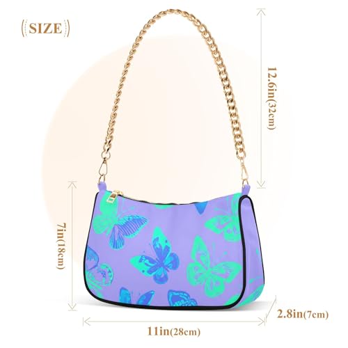 Blue Turquoise Butterflies Purple Aesthetic Shoulder Bag for Women Classic Purse Hobo Totes Colorful Tote Handbags Zipper Closure3