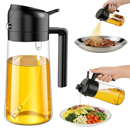 SetSail Oil Spray Bottle for Cooking 2 in 1 Oil Dispenser 16oz/470ml Glass Bottle Food-grade Oil Mister for Air Fryer Salad Frying BBQ (Black)