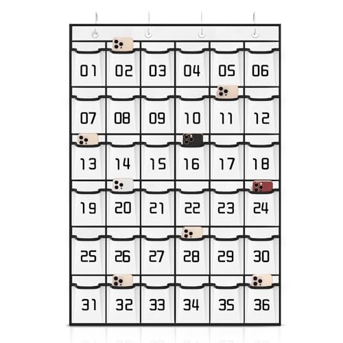 Loghot Classroom Accessories Closet Pocket Chart for Cell Phones Holder Wall Door Hanging Organizer (36 Pockets White)