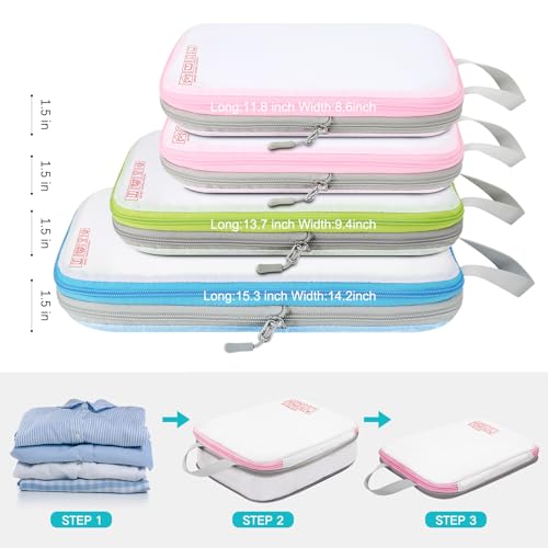 Mossio Compression Cubes,Mossio 4 Piece Expandable Packing Organizers Must Haves Travel Accessories White thumb #1