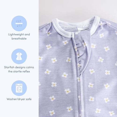 Image of SleepingBaby Zipadee-Zip Transition Swaddle - Cozy Baby Swaddle Blanket with Zipper Convenience - Roomy Wearable Blanket for Easy Diaper Changes - Paperwhite Flowers, Medium (6-12 Month)