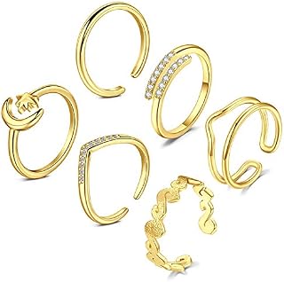 Rajnard Toe Ring Knuckle Ring Surgical Steel Adjustable Band Ring Flower Finger Joint Rings for Women Girls Silver/Rosegold 2Pcs Set