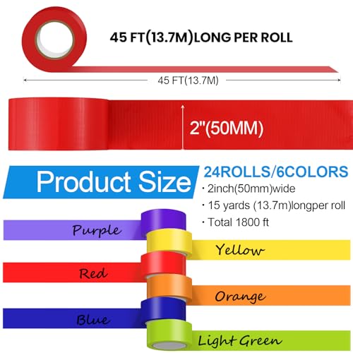 Image of Fainne 24 Pack Colored Duct Tape Bulk, Vibrant Color, 15 Yards X 2 Inches