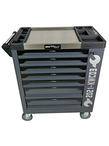 Kraftwelle Werkzeugwagen Werkstattwagen Modell 2021 mit Auszug kugelgelagert 7 Schubläden Ratsche Ringratsche Schraubendreher Zangen Werkzeugset Werkstatt – Bild 3