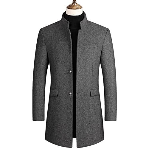 Generisch Abrigo de invierno para hombre, moda casual, de una sola hilera, con bolsillos, abrigo de lana, de longitud media, chaqueta de viento, gris, L - imagen 3