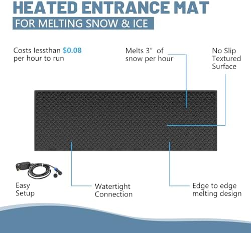 ABORON Snow Melting Mats Outdoor Anti-Slip Heated Ice Melting Mat for Steps Sidewalk Doorways Entryway, Fast Snow Removal and Safe Passage, 3-Pack (10x30in//25.4×76.2cm) - 3