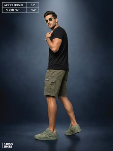 Image of Veirdo Men Twill Woven Cargo Shorts Lightweight Summer & Outdoor Wear Drawstring Waist Multi Pocket Design Adjustable Fit Comfortable, (S to 2XL)