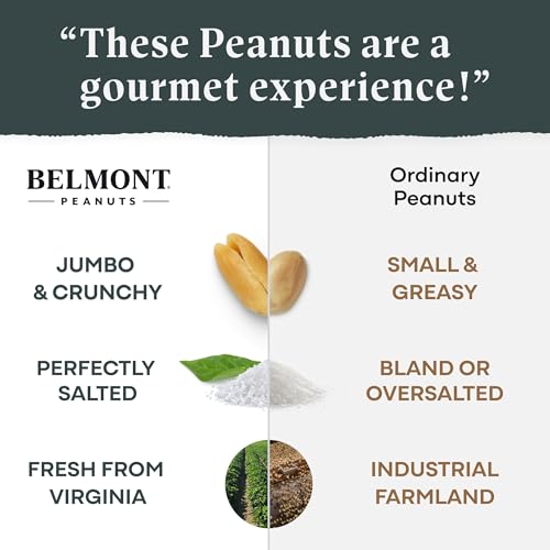 Belmont Peanuts Gourmet Sea-Salted Virginia Peanuts, 20 oz (Pack of 1) | Only 3 Simple Ingredients, No Preservatives, 7g Protein | A Premium, Salty, Crunchy, Hand-Seasoned, Peanut Snack