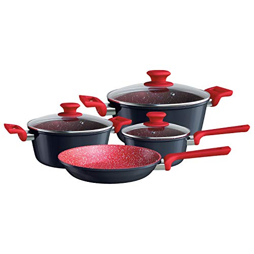 Conjunto de panelas ColorStone 4 peças de alumínio com antiaderente e tampa de vidro, Titânio, ALU8709-TI, Euro Home 1 416es+VUPqL