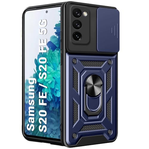 TheGiftKart Tough Armor Bumper Back Cover Case for Samsung Galaxy S20 FE / S20 FE 5G | Sliding Camera Cover, Kickstand & Ring Holder | 360° Protection Back Case for Samsung S20 FE 5G (PC & TPU, Blue)- Best and cheap mobile covers in India