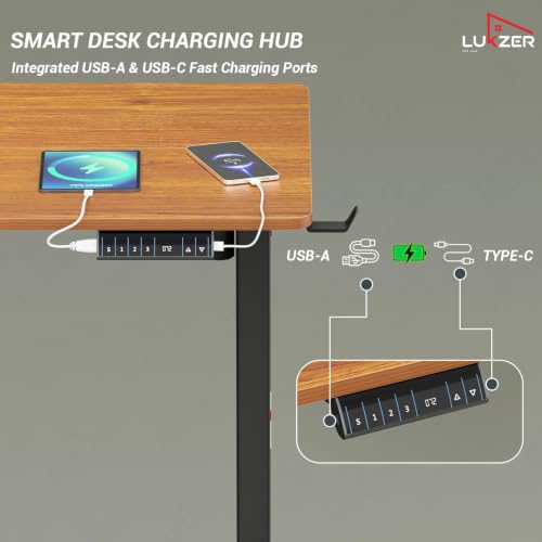 Image of Lukzer Electric Height Adjustable Desk with USB & Type-C Port 3 Memory Preset Advance Controller Ergonomic Work from Home Study Table(EST-003 /UC-Black & Oak Brown /120 x 60 cm) DIY with 3-Year Warranty