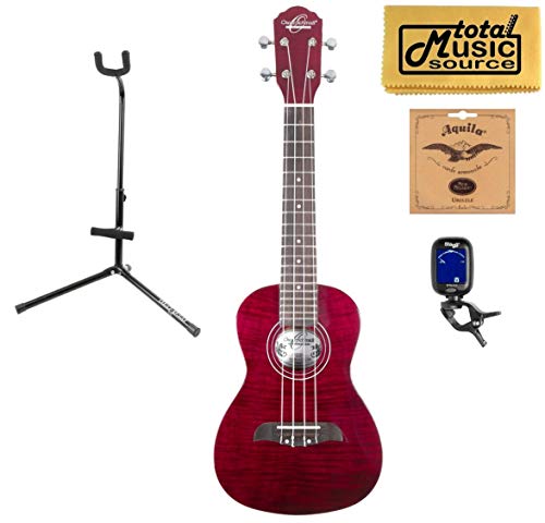 Oscar Schmidt OU2FTPB Flame Trans Purple Gloss, Concert Ukulele, Stand Bundle