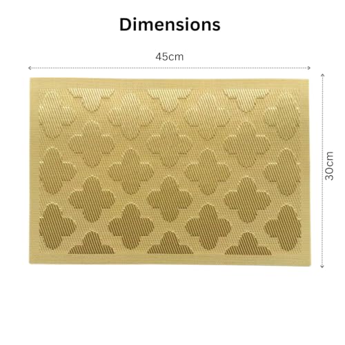 Image of Livmodern Premium Dining Table Mats for 6 Seater | Woven PVC Placemats | Anti Skid & Moderate Heat Resistant | Washable & Wipeable Set of 6 - Golden Clover