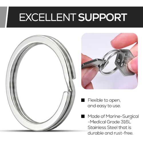Image of Crest Heavy Duty 316L Stainless Steel Split Key Rings, 1.18 inch 30mm, 25 Pcs