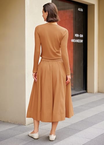 Image of Panadila Womens 2 Piece Lounge Sets Matching Vacation Outfits Ribbed Button Down Cardigan and Elastic Waist Skirt Sets