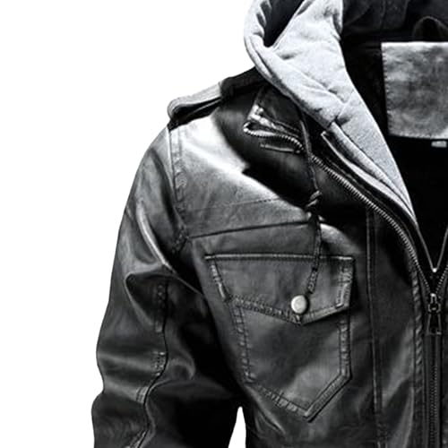 Chaqueta de cuero sintético para hombre con capucha miniatura 4