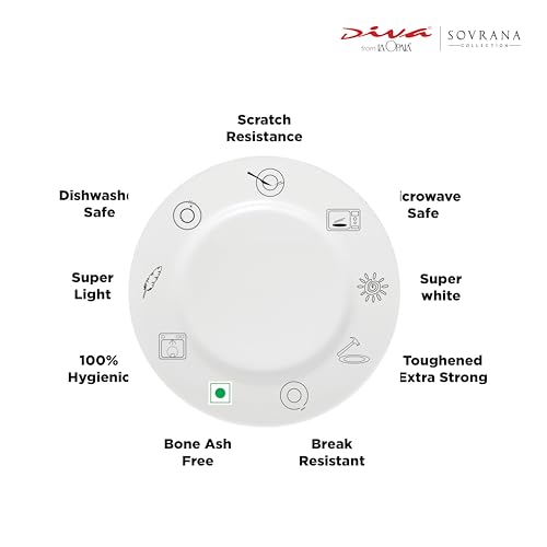 Image of La Opala Diva Sovrana Collection Opal Glass Crockery | Vegetable Bowl 180 ml Set of 6 Regent Red | Bowls for dal & Condiments | Microwave Safe | 100% Vegetarian | Extra Strong | Super Light & White