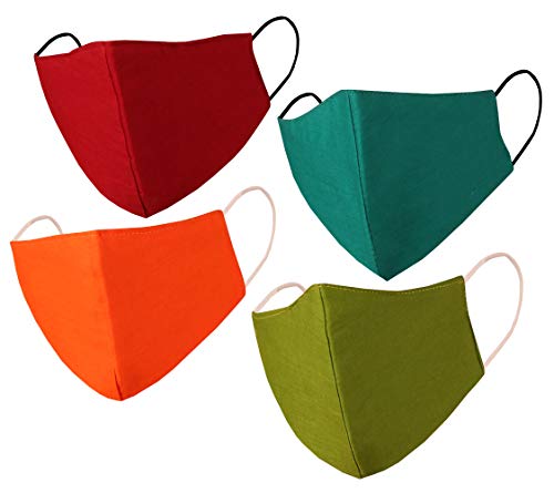 Touchstone Soft cotton Small Size Face Masks Reusable Machine Washable Handcrafted Double Layer Fabric for women, men. (Pack of 4). Maroon Orange Teal Green