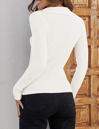 Image of ZESICA Fall Sweaters for Women 2026 Long Sleeve V Neck Ribbed Knit Pullover Tops Casual Slim Fit Basic Tee Shirts