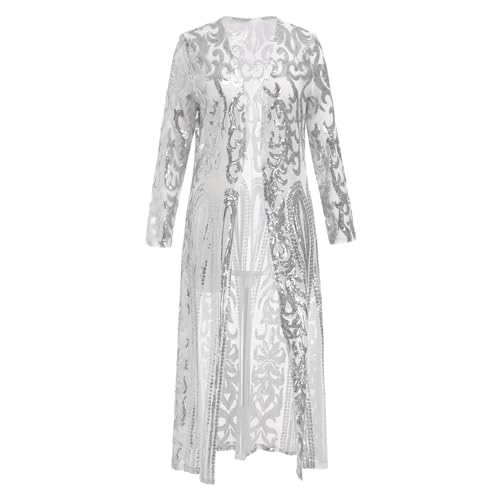 Image of Sparkly Cardigan for Women 1920s Sequin Cardigans Long Sequin Duster Blazer 20s Glitter Open Front Coat Cover Up Dress