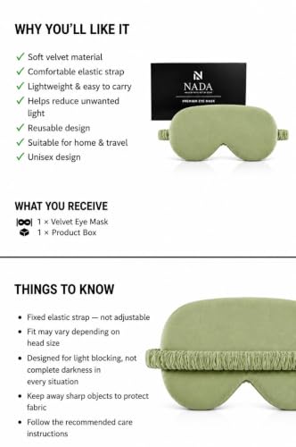 Image of Eye Mask for Sleeping for Women, Velvet Super Soft Sleep Mask Blind Fold for Comfortable Sleep, Travelling, Meditation & Relaxation, Eye Pad for Girls, Blind Fold for Sleeping - Green (Pack of 1)