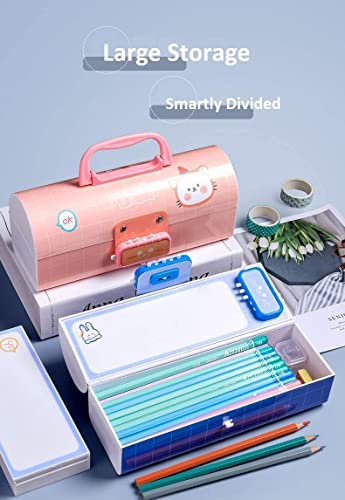 Image of Pencil Cases /Pencil Box with Code Lock Pen Case Kids Pencil case Style Password Lock Pencil Box Case Multi-Layer Pencil Box for Boys Girls (Cute Multicolor Pencil Case)