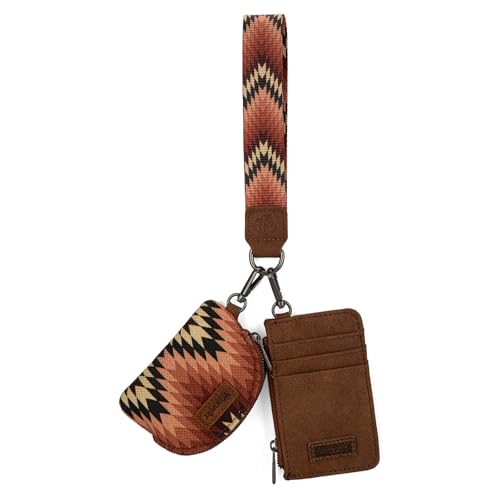 Image of Montana West Wrangler Aztec Keychain Wristlet Wallets for Women Western Dual Pouch Wristlet Credit Card Holder Wallet with Zipper Pocket WG2211-W0051BR