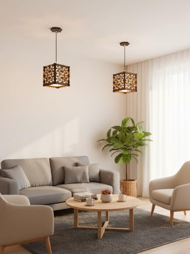 Image of Pendant Light, Wooden Floral Pattern Shade, Decorative Ceiling Lamp | for Home Living Room Decor