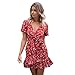 Produktbild STLYQ Red Floral Sommerkleid Kurzarm Strand Wickelkleid Frauen Baumwolle Bogen Gebunden Elegante Parfüm Rüschen 286 S rot